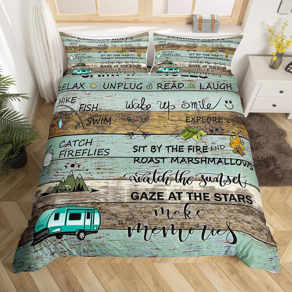 Camping Themed Motorhome Cartoon 3D Print Bedding Set Cozy Duvet Cover King Queen Twin Single Size Birthday Gift Bedroom Decor