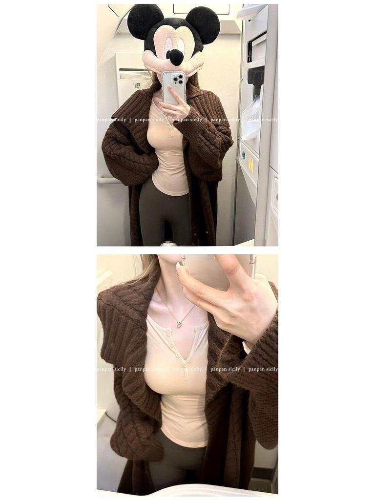 Women's Spicy V-neck Long Sleeve Slim-fit Top - Autumn Button-up T-shirt