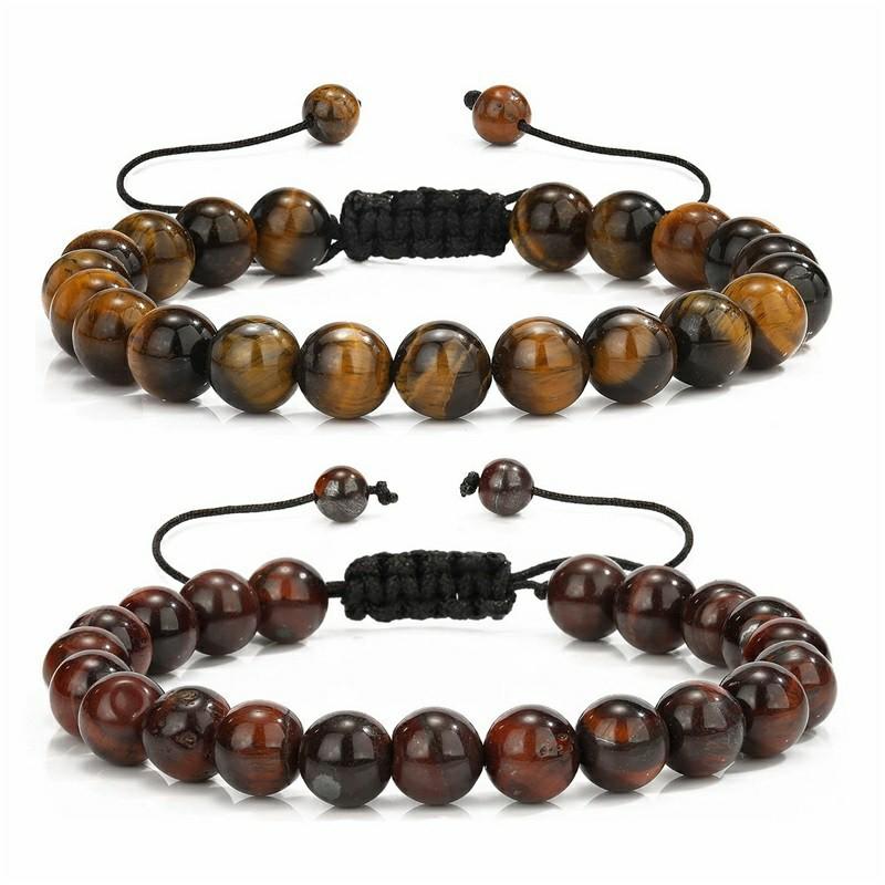 Fashion Woven Adjustable Bangle 8mm Natural Tiger Eyes Lava Rock Protection HANDMADE Bracelet Men's Gift