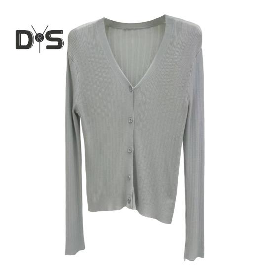 

Кардиган Sun Knit для женщин с длинным рукавом и V-образным вырезом на пуговицах, тонкое шелковое пальто, летний ребристый укороченный топ для активного отдыха, путешествий, работы, пляжа серый