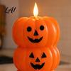 Halloween Pumpkin Decorations 3 Tier Stacked Candle Light Flickering Flameless LED Decorative Figurines Candle Battery Operated Fake Pillar for Home