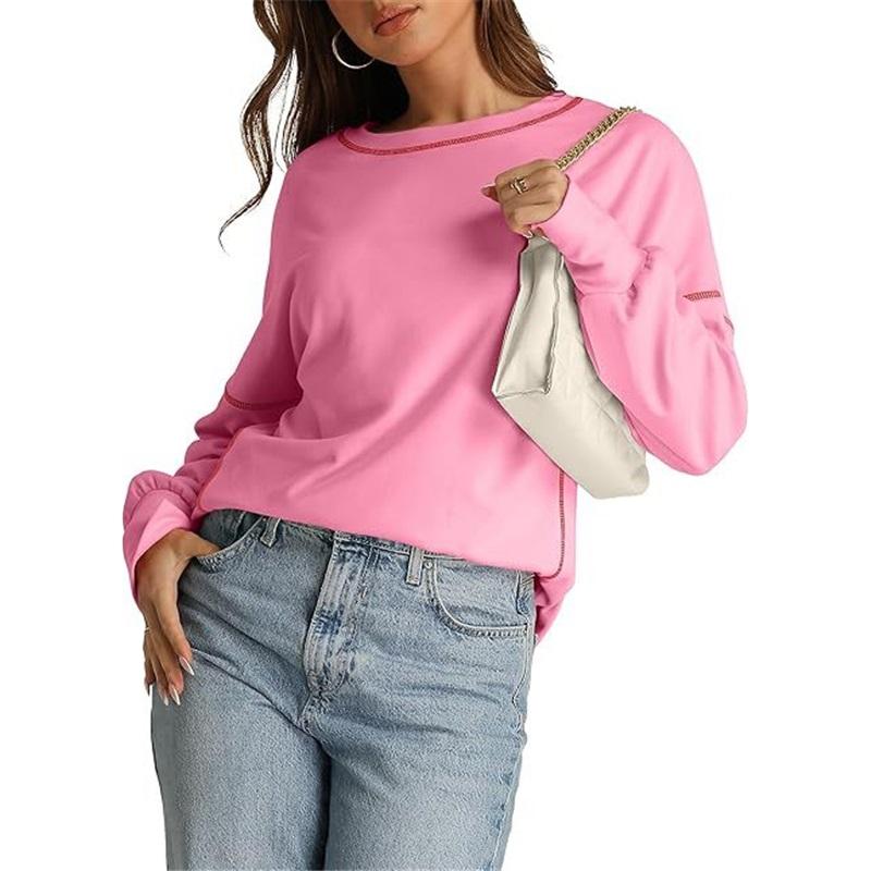 Europäischer und amerikanischer Stil Damen Lässiger lockerer Pullover Neuer lockerer Rundhals Farbblock Langarm-Oberteil