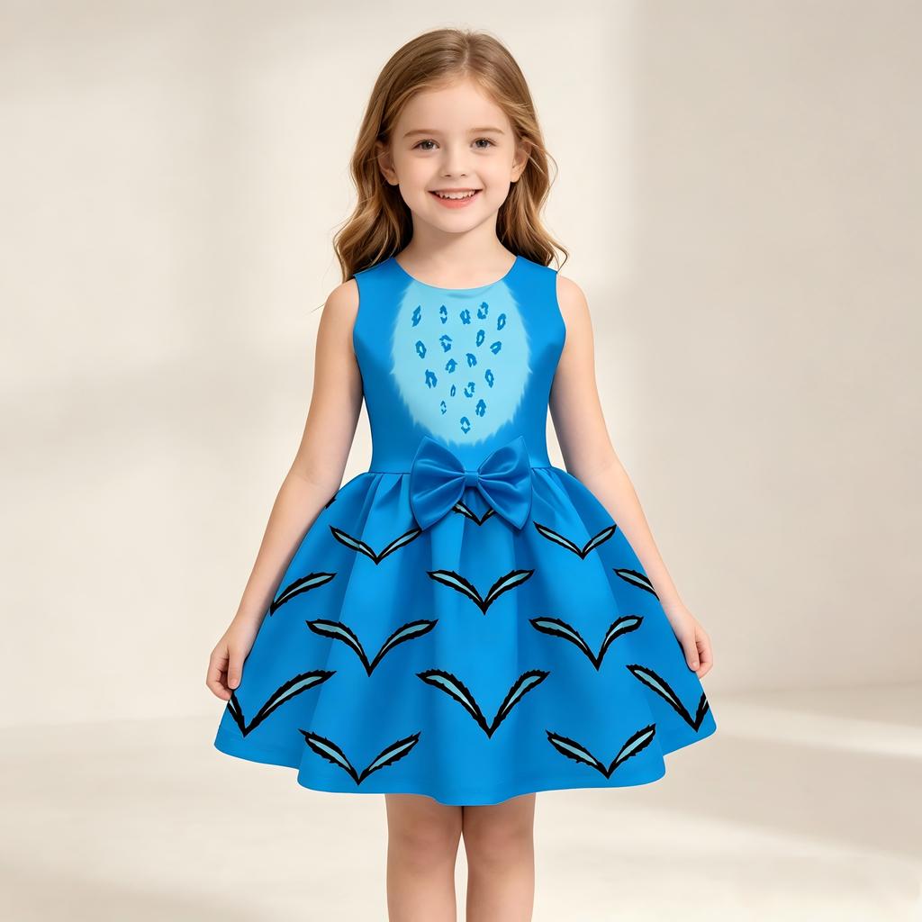 Girls Sleeveless Dress Witch Hunting Girls Group Full Print Galaxy Music Note Skirt with Big Bow Kids Princess Party Birthday Casual Sundress Little