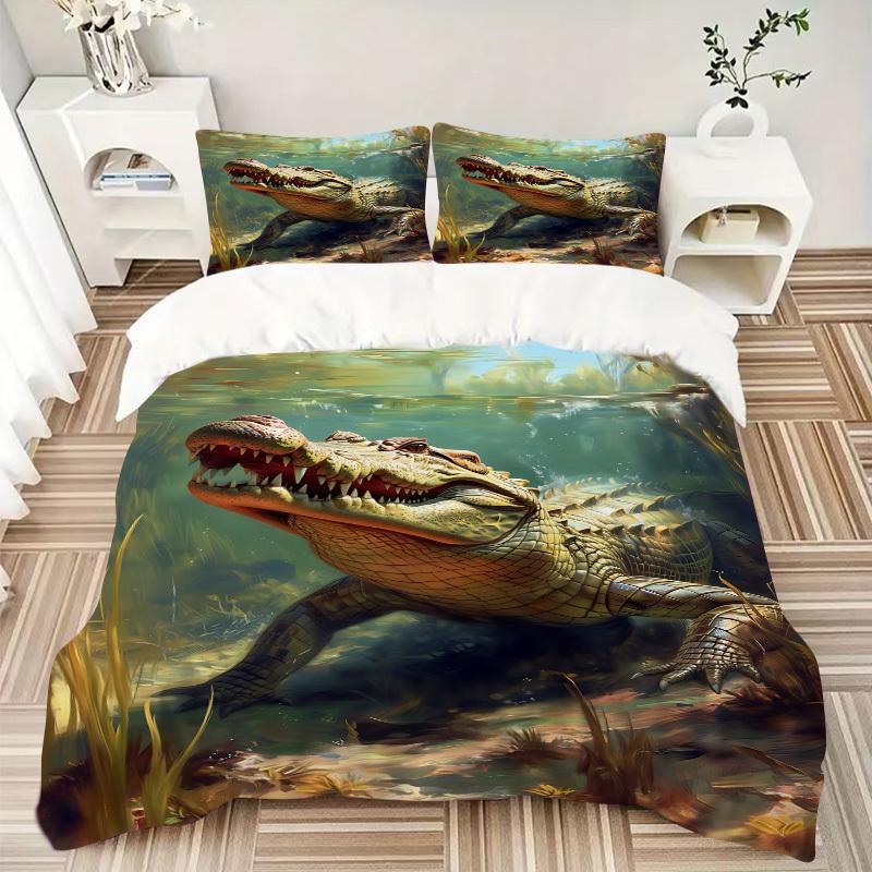 3pcs Crocodile Artwork Duvet Cover Set, Soft Comfortable Duvet Cover,Guest Room (1*Duvet Cover + 2*Pillowcase, Without Core) yy251104165