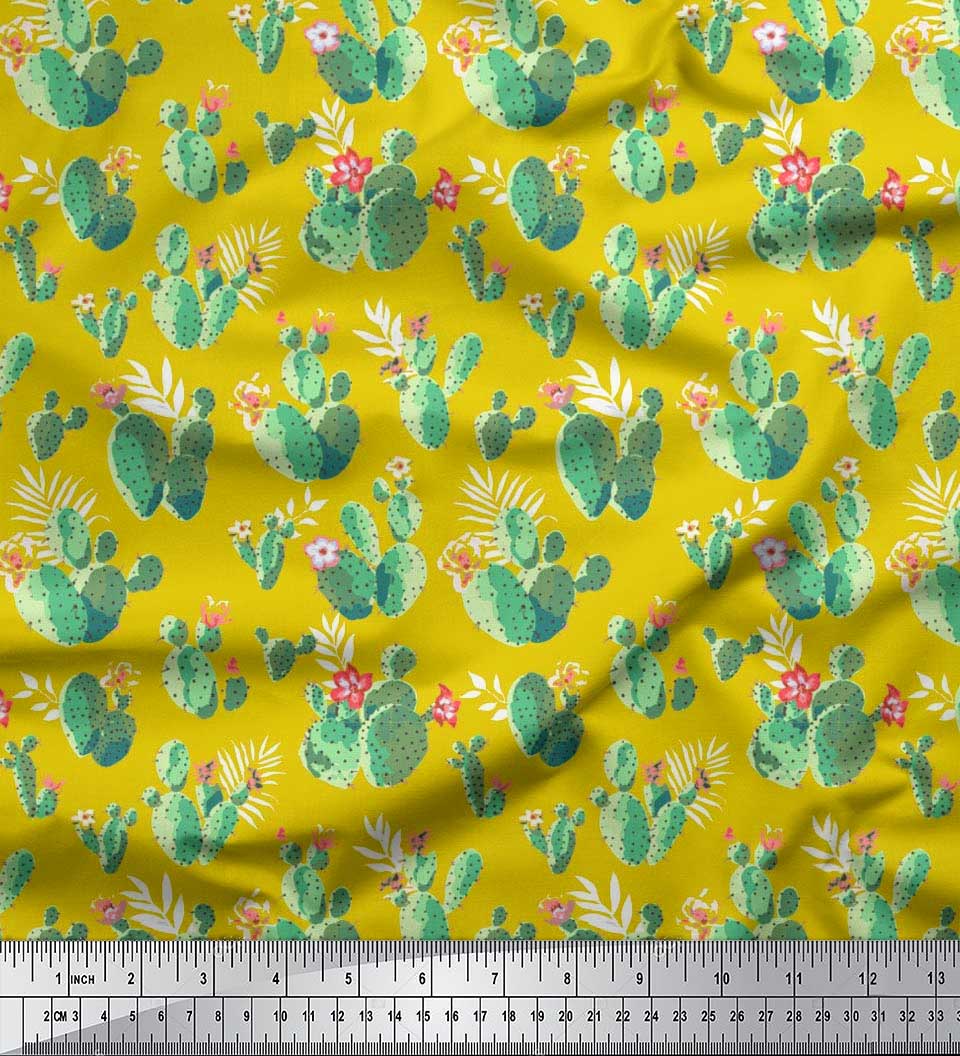 

Японська креп-атласна тканина Soimoi з принтом квітів і кактусового дерева Швейна тканина, метр 42 дюйма 42 Inch Wide - Poly Crepe жовтий