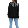 Yousheng Women Sweatshirt Ethnic Style Floral Embroidery Round Neck Long Sleeve Top Contrast Color Spring Fall Top with Elastic Cuffs And Hem