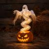 Spooky Ghost Pumpkin Lamps Halloween Swirling Yard Lamp, Lighted Outdoor Holiday Lawn Accents Statue, Warm LED Decoration for Porch Garden Decorative