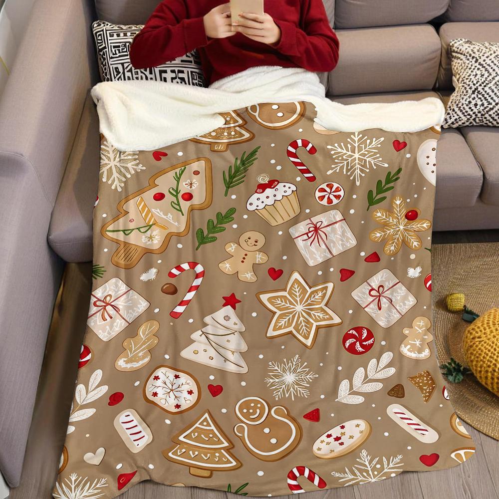Xmas Cookie Mix-S Flannel Blanket Warm Soft Halloween Christmas Couch Warm Cozy Decorative Decor Gift For All Season