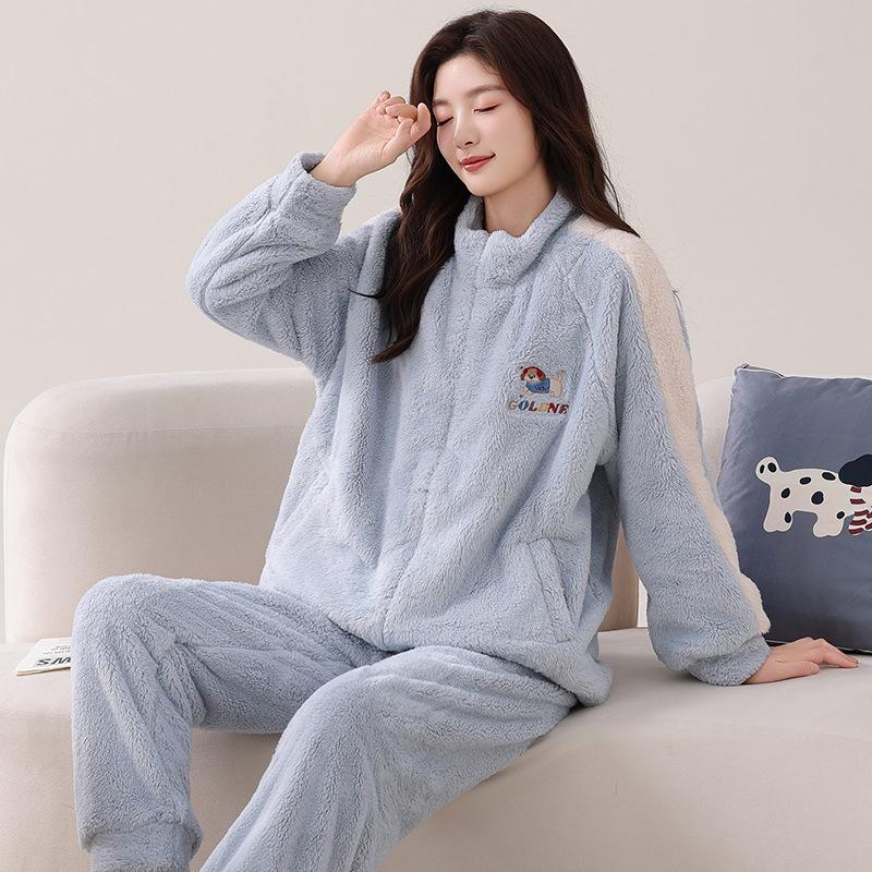 [Shopping mall quality] Couple pajamas women's autumn and winter velvet thickened turtleneck flannel men's loungewear set
