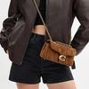 Proužkovaná semišová a hladká kožená taška přes rameno, Malá dámská crossbody taška Mosazná a cedrová CW626-B4CED