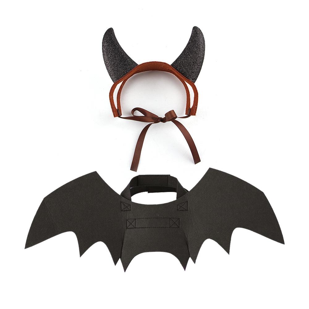 Pet Cat Horn Wings Two-piece Set Clothing Pet Transformation Outfit Horn Bat Funny Costume Cat Demon Halloween Funny Pet Clothes