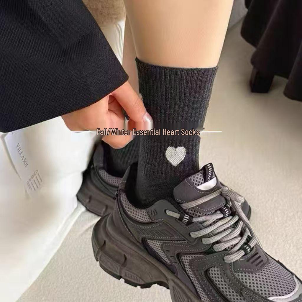 Autumn/Winter Women's Gray Mid-Calf Socks - Japanese-Style Trendy, Versatile & Warm