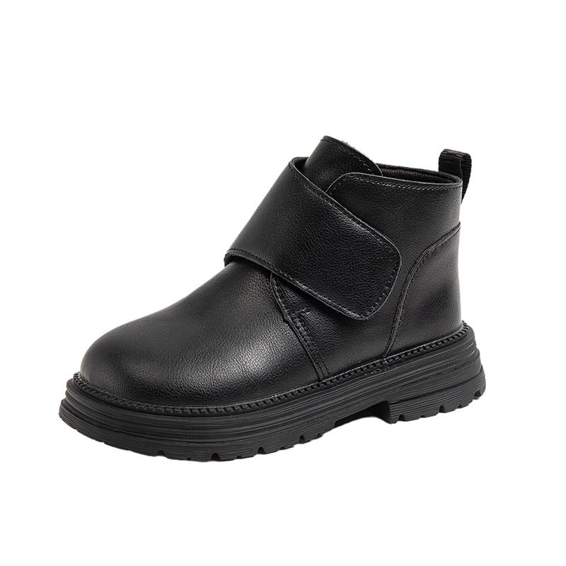 

New Simple Kids Shoes Boots for Girl Solid Color Causal Boys Leather Boots Fashion Classic Versatile Children School Ankle Boots 21 чёрный