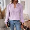 2025 Autumn/Winter New Collection, Fashionable V-neck, Lace, Solid Color, Long Sleeve, Casual Top, Women's Top, Autumn/Winter Interior, Elegant Design