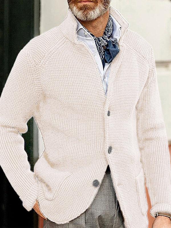 Men's Casual Long Sleeve Solid Color Knitted Cardigan - European & American Fashion