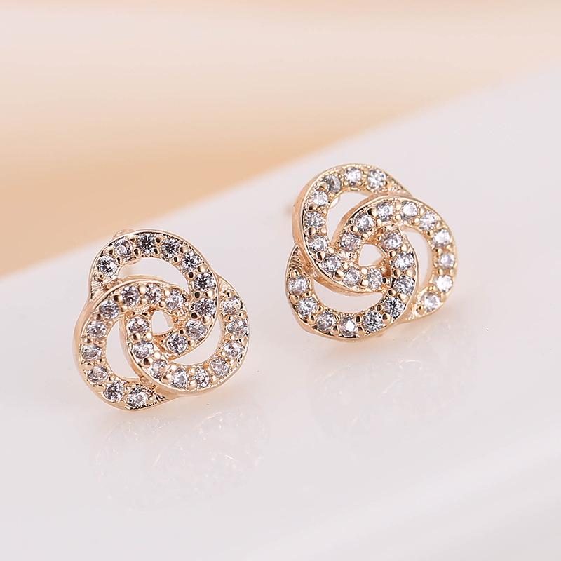 European and American Fashion Women s Flower Rhinestone Geometric Metal Stud Earrings