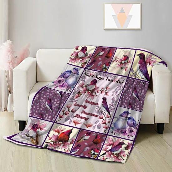 Flower And Bird Blanket Soft Flannel Hummingbird Throw Blanket Washable Cozy Floral Blanket for Adults Kids Couch Bed