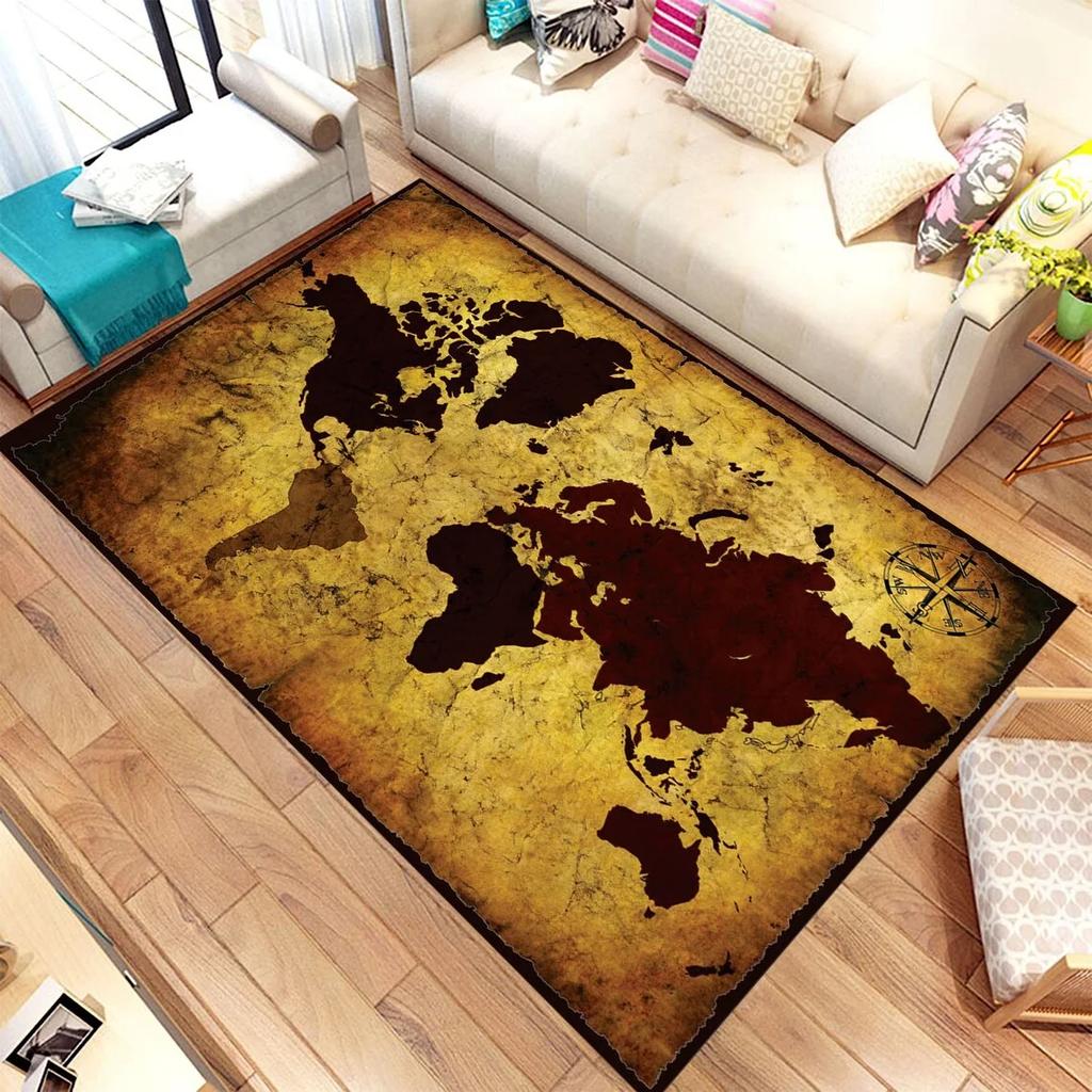 Vintage World Map Area Rugs Anti-Slip Rug Machine Washable Flannel Carpets for Home Living Room Bedroom Bathroom Decor Floor Mat