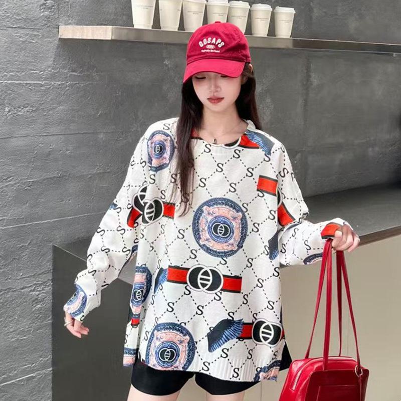 Korean Style Cartoon Print Long Sleeve Knitwear Women's Pullover | Plus Size Loose Fit Sweater for Autumn/Winter