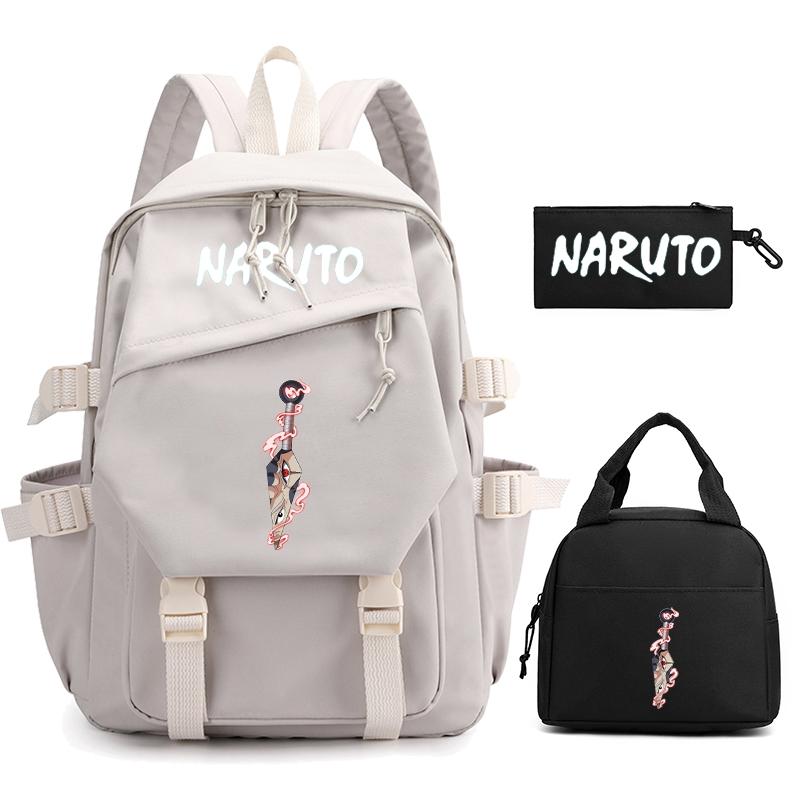 3Pcs/set Anime Naruto Backpack Nylon Backpack with Lunch Bag for Girl Boy Student Back To Schoolbag Men Women Leisure Travel Bag