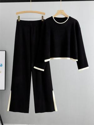 Damen Strick-Zweiteiler Set Herbst 2026: Kurzer Pullover & Weit geschnittene Hose