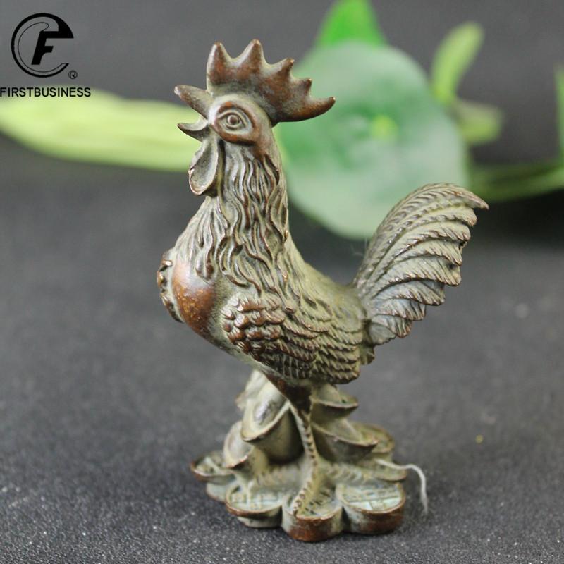 Antique Copper Blessing Cock Figurines Miniatures Desktop Ornament Vintage Lucky Animal Chicken Statue Decors Crafts Accessories