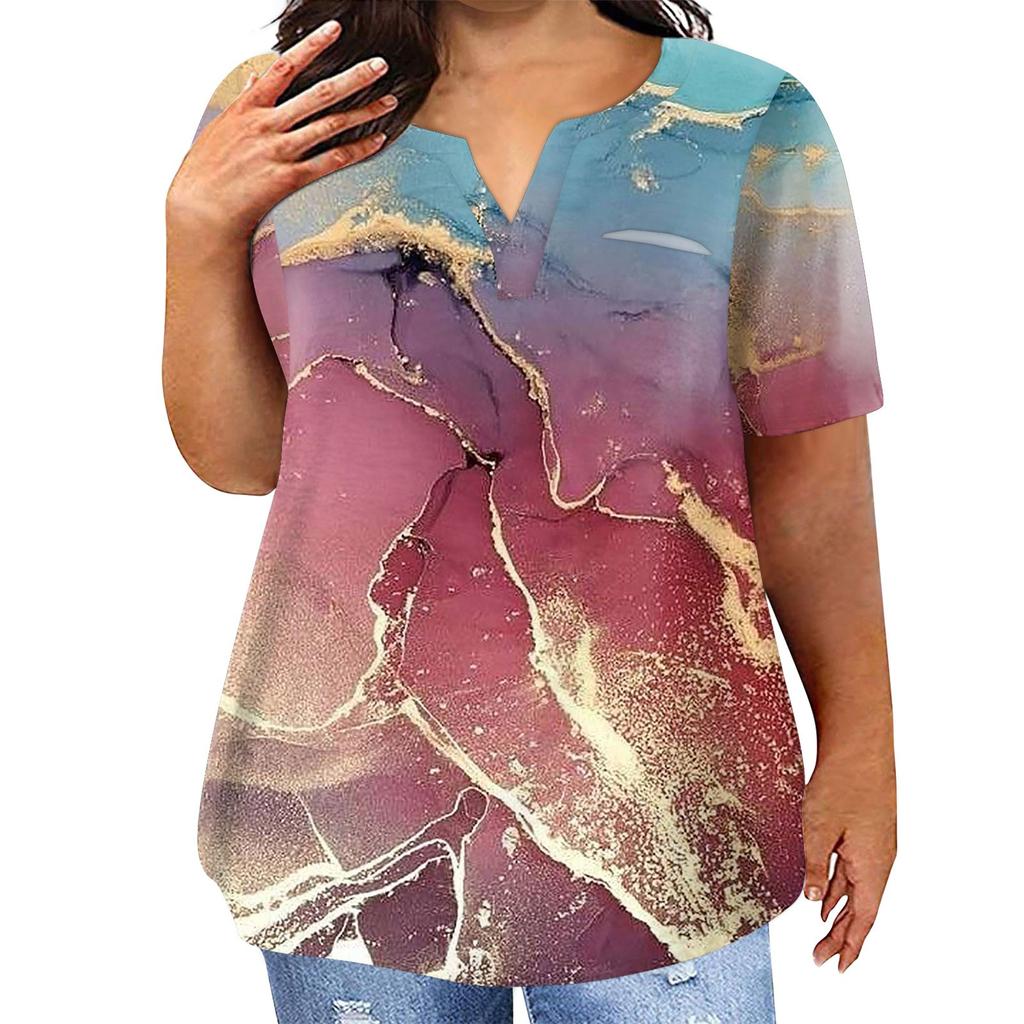 Fashion Plus Size Women's Casual Short Sleeve Round Neck Print T-shirt With Pockets
