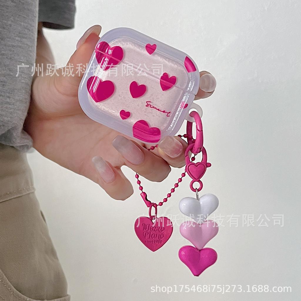 Stereoscopic applicable AirPods 1 protective case pink love pendant Japanese and Korean style AirPods 1 creative soft case earphones
