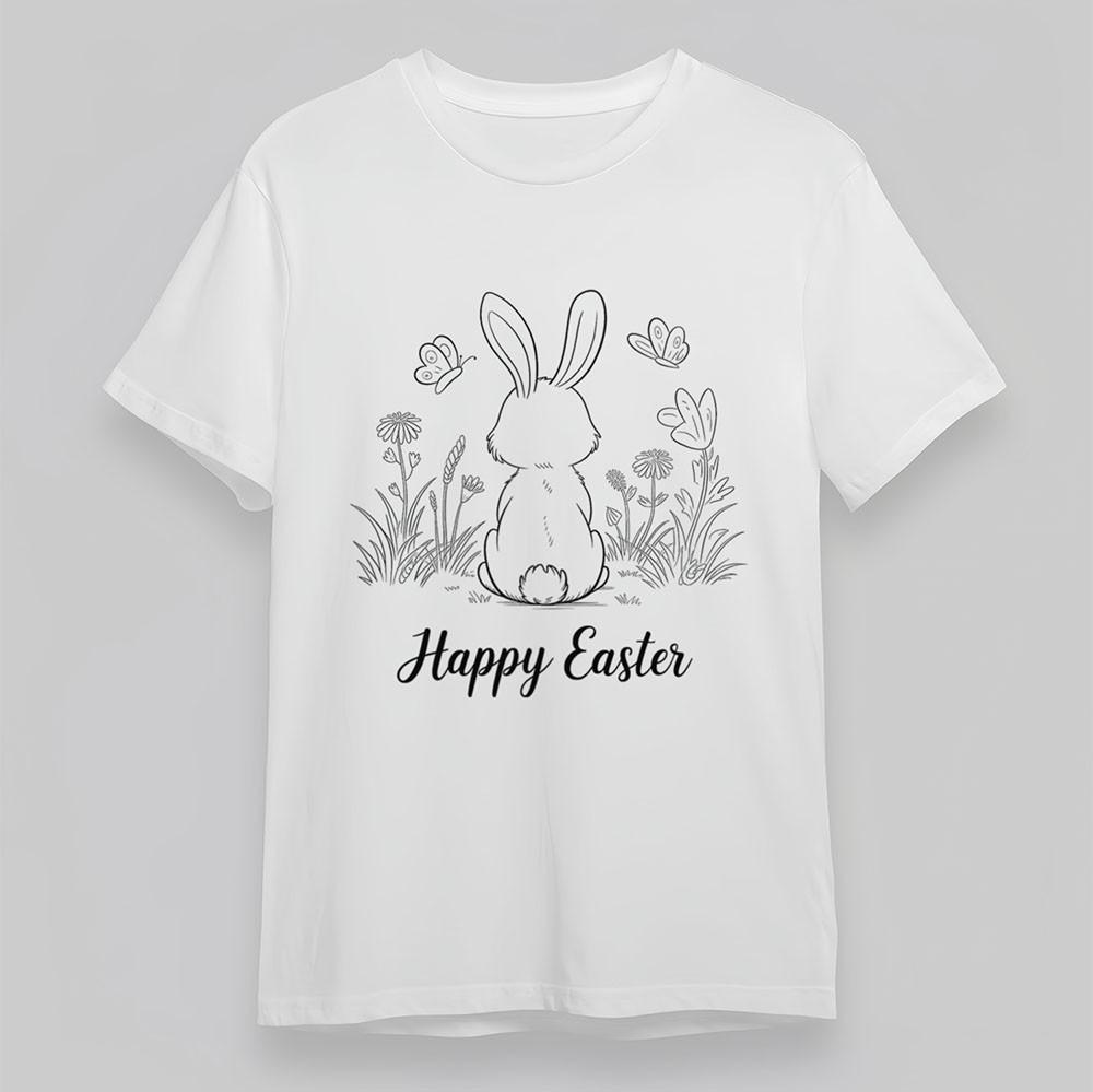 

Women s Soft Classic T-Shirt Happy Easter Print Tee Short Oversize Cotton White S
