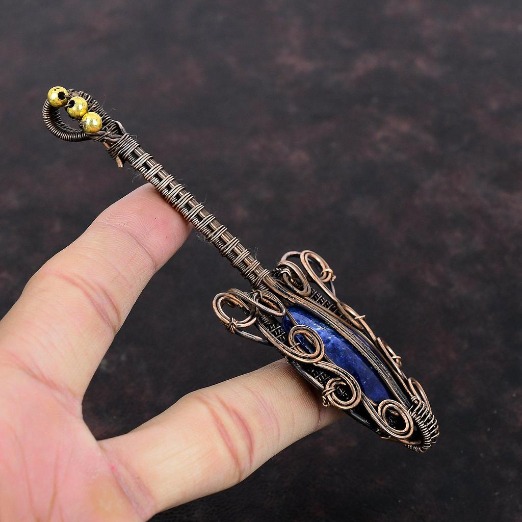 Sodalite Pendant Copper Wire Wrapped Pendant Gemstone Pendant Handmade Jewelry Guitar Design Pendant Gift For Mom Very Pretty Copper Jewelry