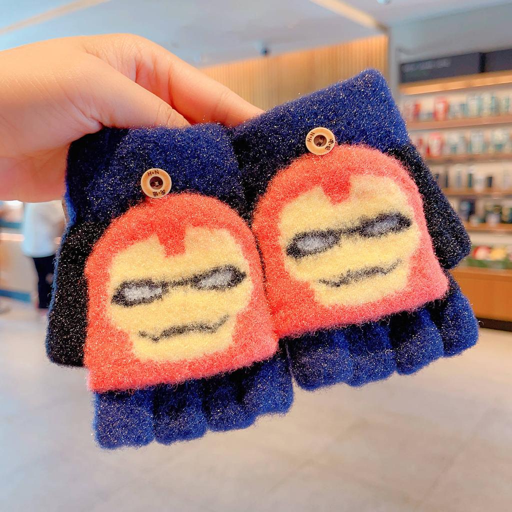 Marvel Kinderhandschuhe Winter Warm Halbfinger Fäustlinge Jungen Mädchen Spider-Man Iron Man Captain America Cartoon Schreibhandschuhe