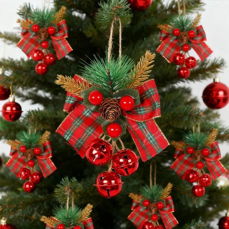Christmas Decorative Bell Ornaments Bow Hanging Accessories DIY Festive Decor for Shopping Mall Window Display Party Supplies