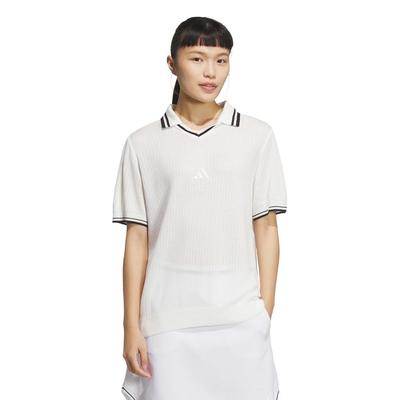 Golf Más Allá del Campo Polo de Punto Skipper Suelto Silueta Caja Manga Corta para Mujeres Blancas,
