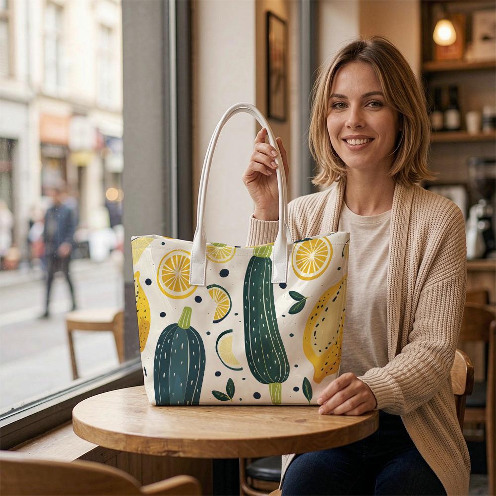 Lemon Zucchini Print Fashion Casual Large Capacity Tote Bag for Daily Use
