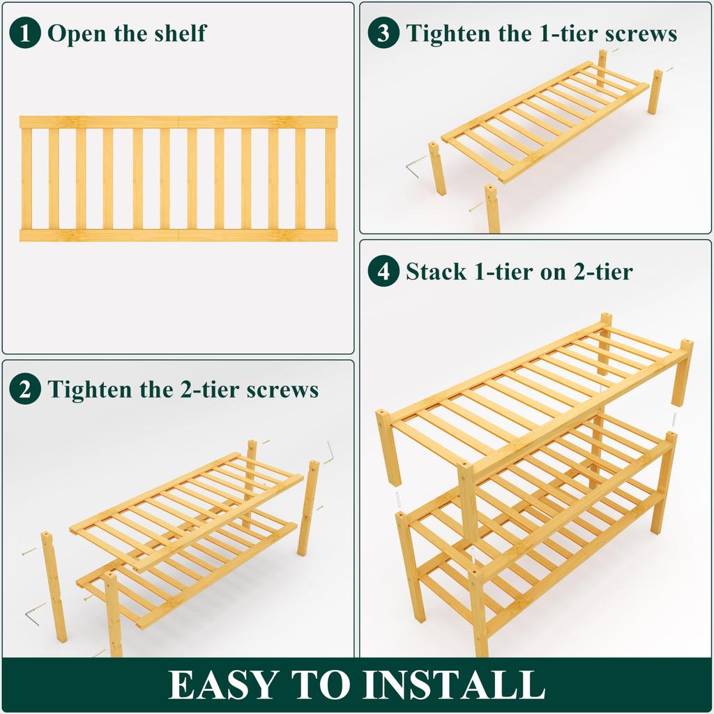 Olanly Bamboo Shoe Organizer Quality Expandable Shoe Rack Stackable Free Standing Wooden Shoe Storage Shelf For Entryway Closet