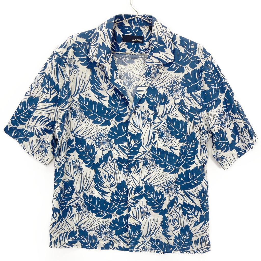 LARDINI Blue Leaf Print Open Collar Shirt Tops S blueUsed