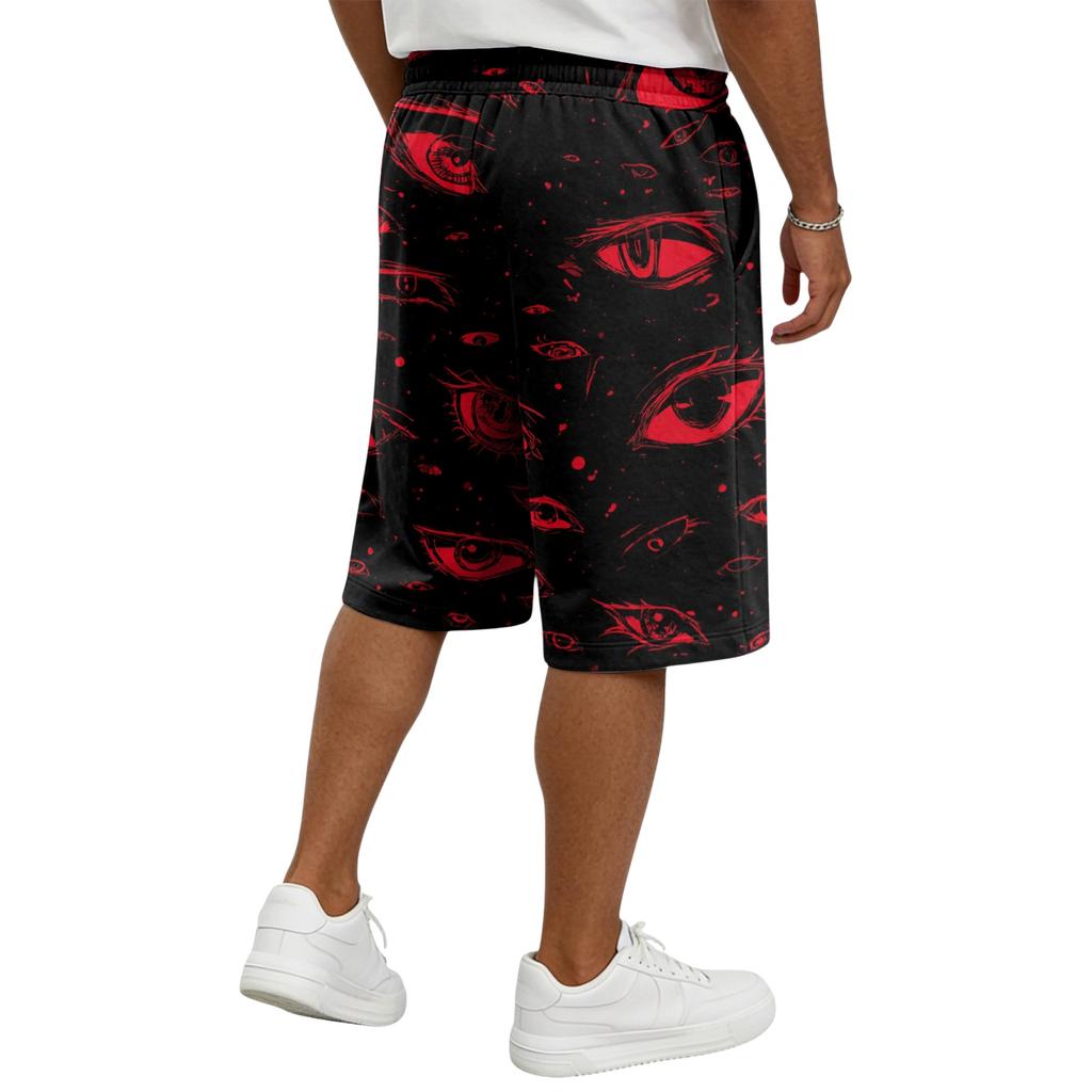 Men's Casual Drawstring Shorts Halloween Pattern Loose Fit Knee Length Lightweight Breathable Summer Beachwear