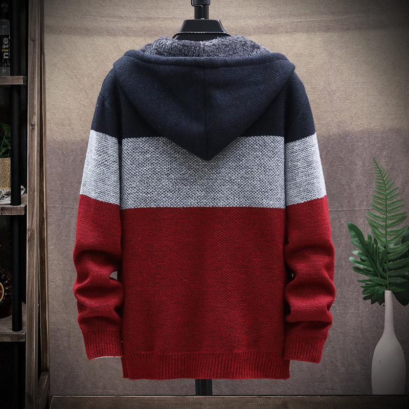 Męski sweter z dzianiny polarowej Kurtki w paski Modne bluzy z kapturem Zima Jesień Grube Ciepłe Wiatrówki Swetry Odzież