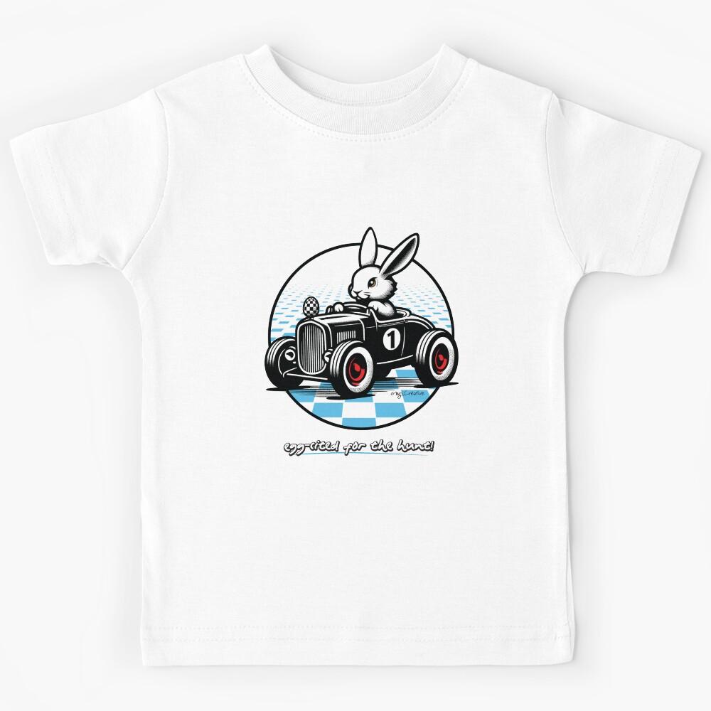 egg-cited for the hunt! Hot Rod Bunny Boy Easter Design Kids T-Shirt 120