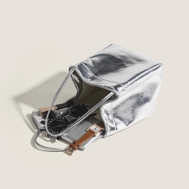 Silver Bright Leather Women's Crossbody Handbag - Spring/Summer 2025 Collection