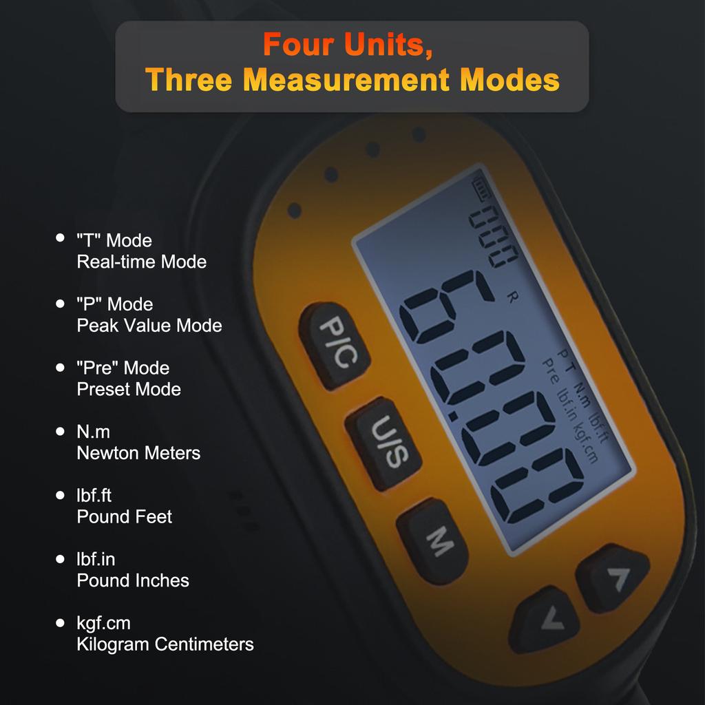 Digital Torque Wrench with Backlit Display, + 2percent CW + 2.5percent CCW Accuracy, Peak Tracking Preset Mode,
