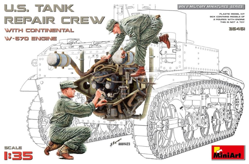 MiniArt Scale Continental Engine with American Tank Repair Plastic MA35461 1/35 W-670 Crew, Model,
