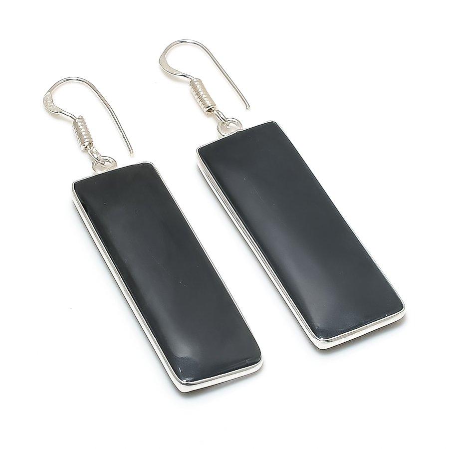 

Natural Black Onyx Gemstone 925 Sterling Silver Jewelry Earring 2.29 w7b57
