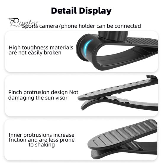 Suport pentru cameră pentru parasolar auto Rotație de 360 de grade Blocare anti-alunecare Suport video Vlog rezistent la șocuri Suport pentru cameră sport pentru GoPro pentru Osmo Pocket 3