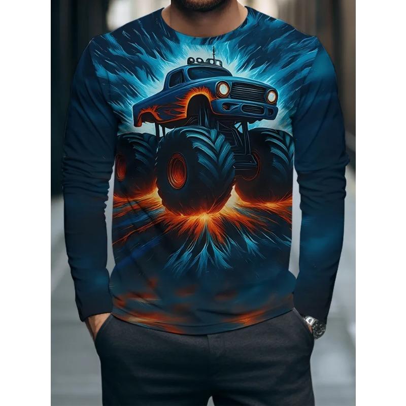 Men's 3D Printed Crew Neck Long Sleeve T-Shirt Fashion Versatile Trend Breathable Casual