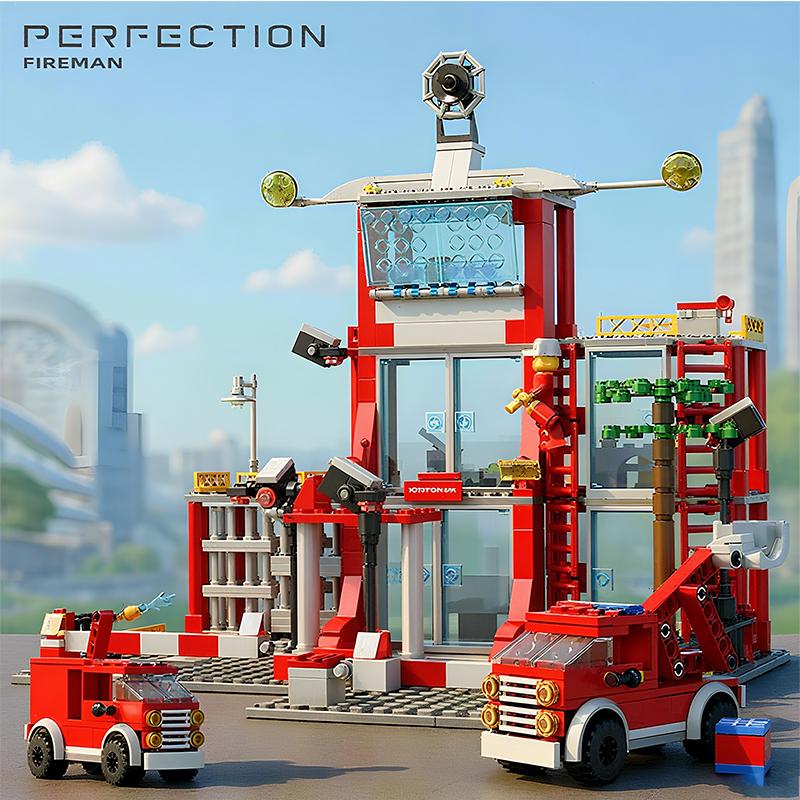 Police City Building Blocks Set with Fire Station Car and Figures DIY Construction Toys for Boys Kids Educational Christmas Gift