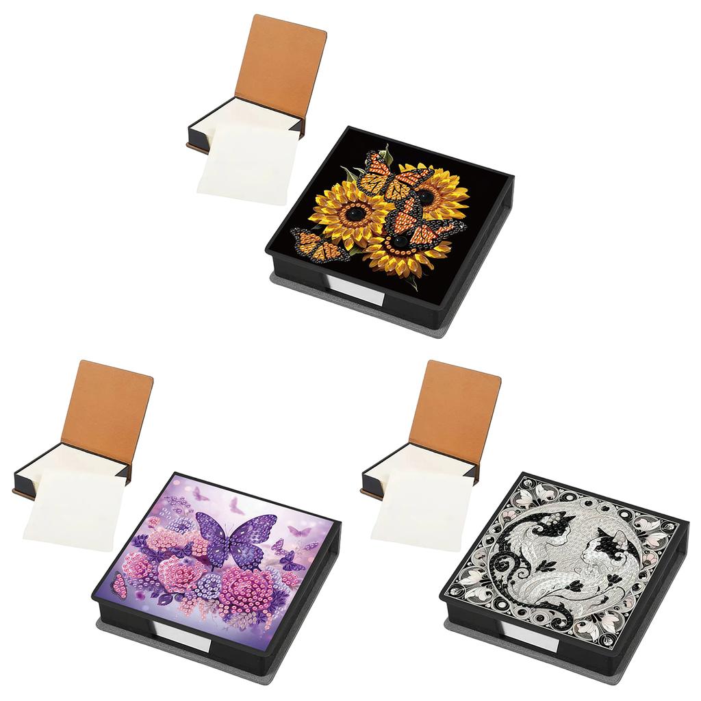 DIY Rhinestones PU Diamond Art Sticky Note Holder with 160 Sheets Paper Crystal Note Box for Living Room Home Office Decoration