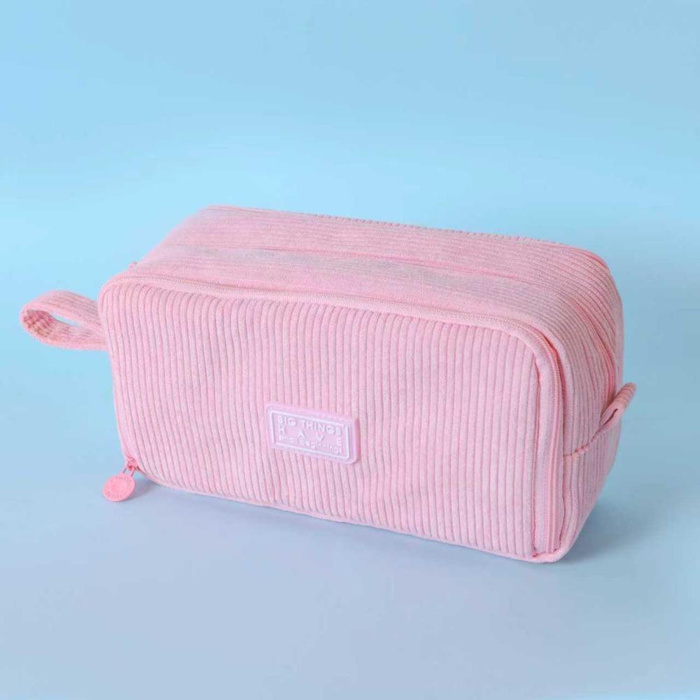 

Multilayer Corduroy Pencil Pouch Desk Organizer Student Stationery Box Office розовый