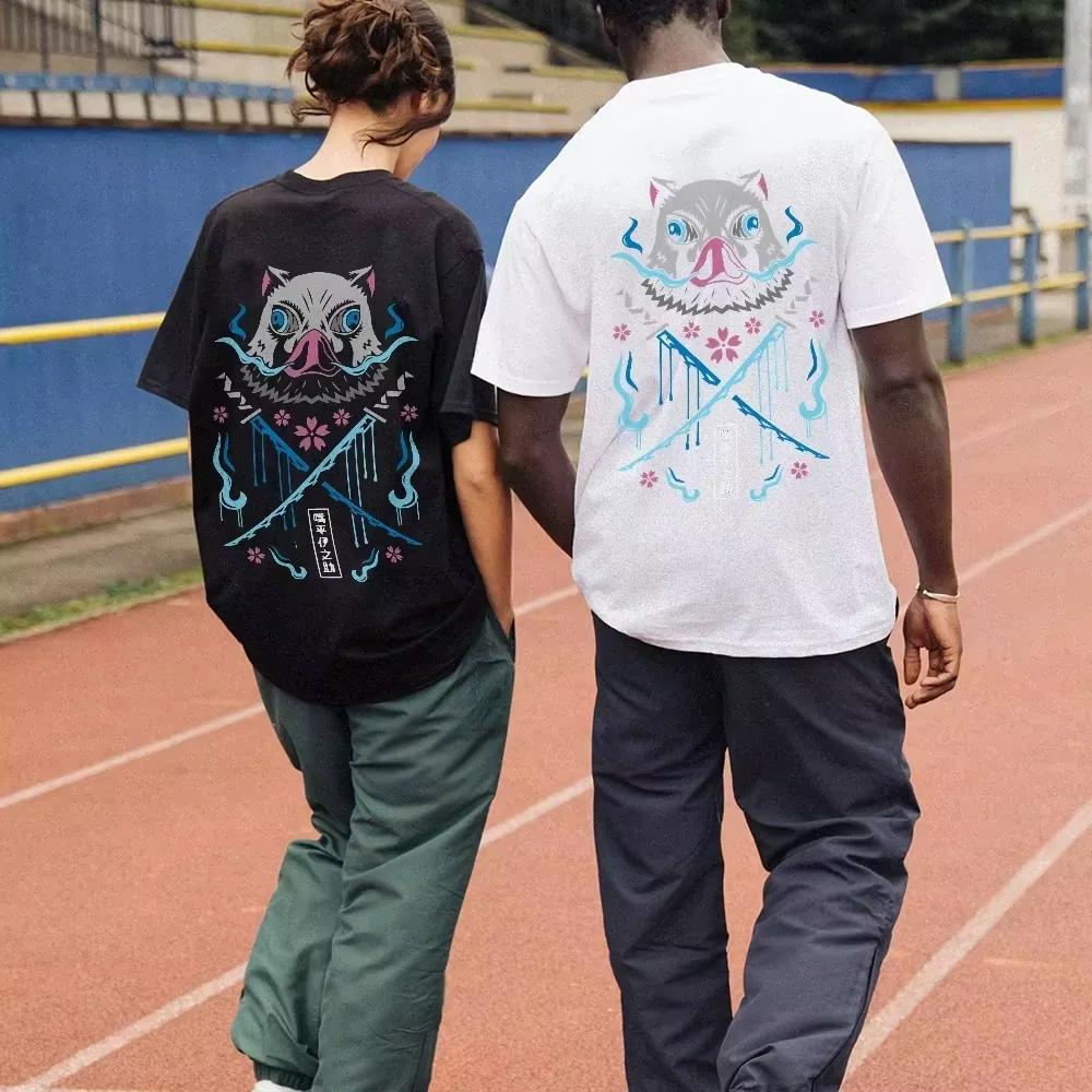 Letní pánské tričko s potiskem Devil Killer Hashibira Inosuke pro páry s kulatým výstřihem a krátkým rukávem, bavlněné, prodyšné, anime, velké