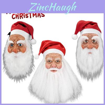 Christmas Latex Santa Claus Cap With White Beard Mask Role Play Fun Props